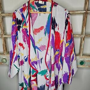 Vintage Primary Colored Waterfall Front Flowy Cardigan Ladies size Large